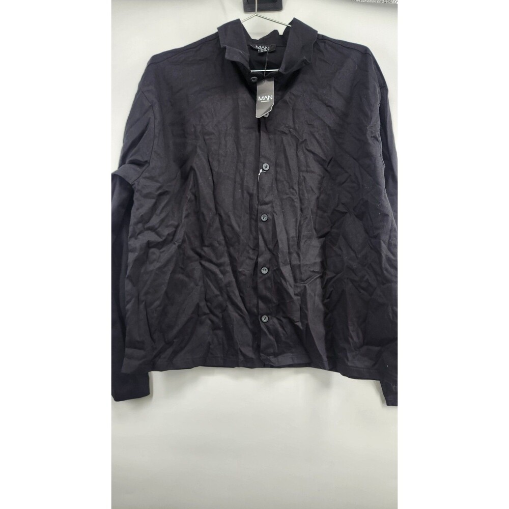 Boohoo Men's‎ Small Black Oversized Boxy Back Printed Long Sleeve Shirt NWT